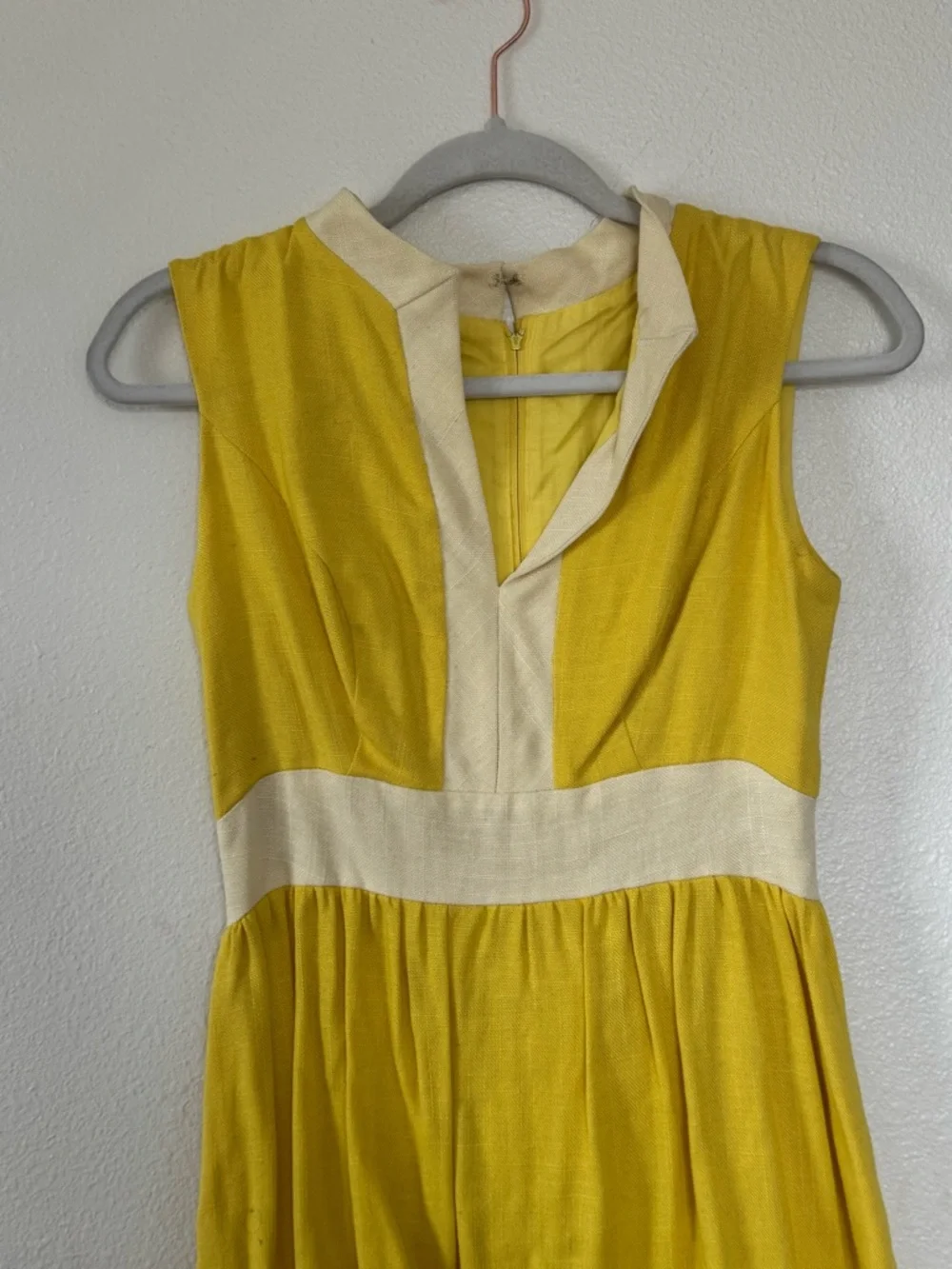 VINTAGE YELLOW LINEN MAXI DRESS Garment Workers Union Made 6 8 - Picture 3 of 5